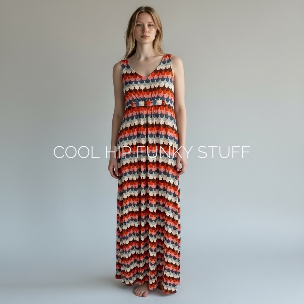 BODEN Maxi Dress Multicolor Scallop Print Size 12